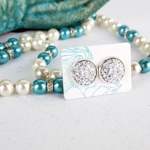 Silver Flatback Acrylic  Druzy Earrings